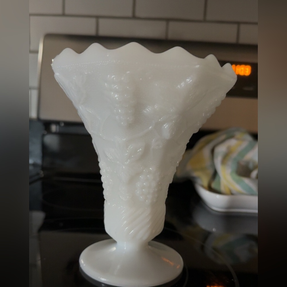 White Embossed Milk Glass Vase